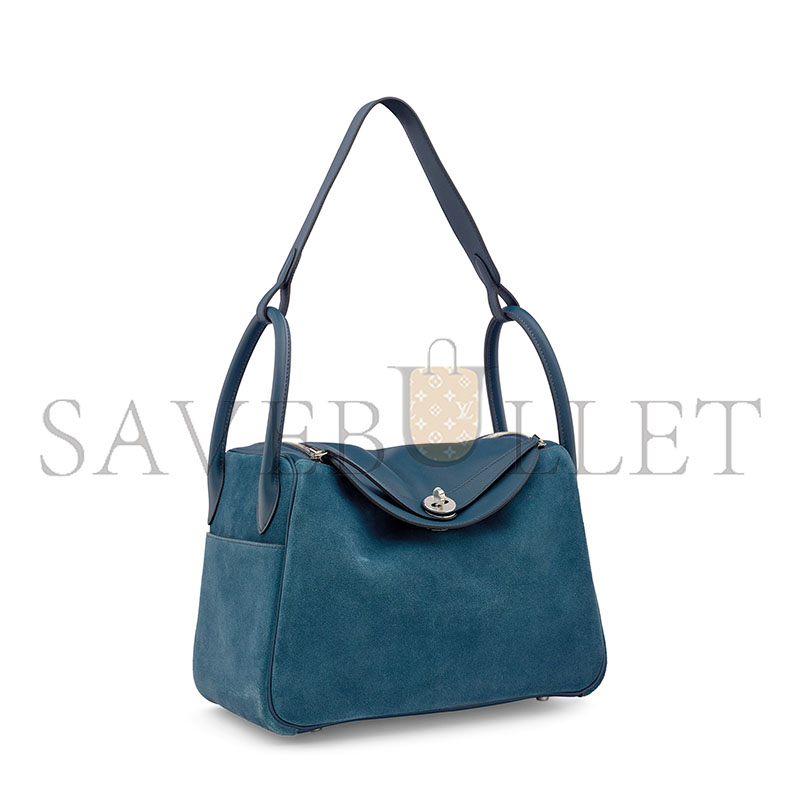 H**me5 master a bleu thalassa swift leather & veau doblis grizzly lindy 30 with palladium hardware (30*21*15cm)